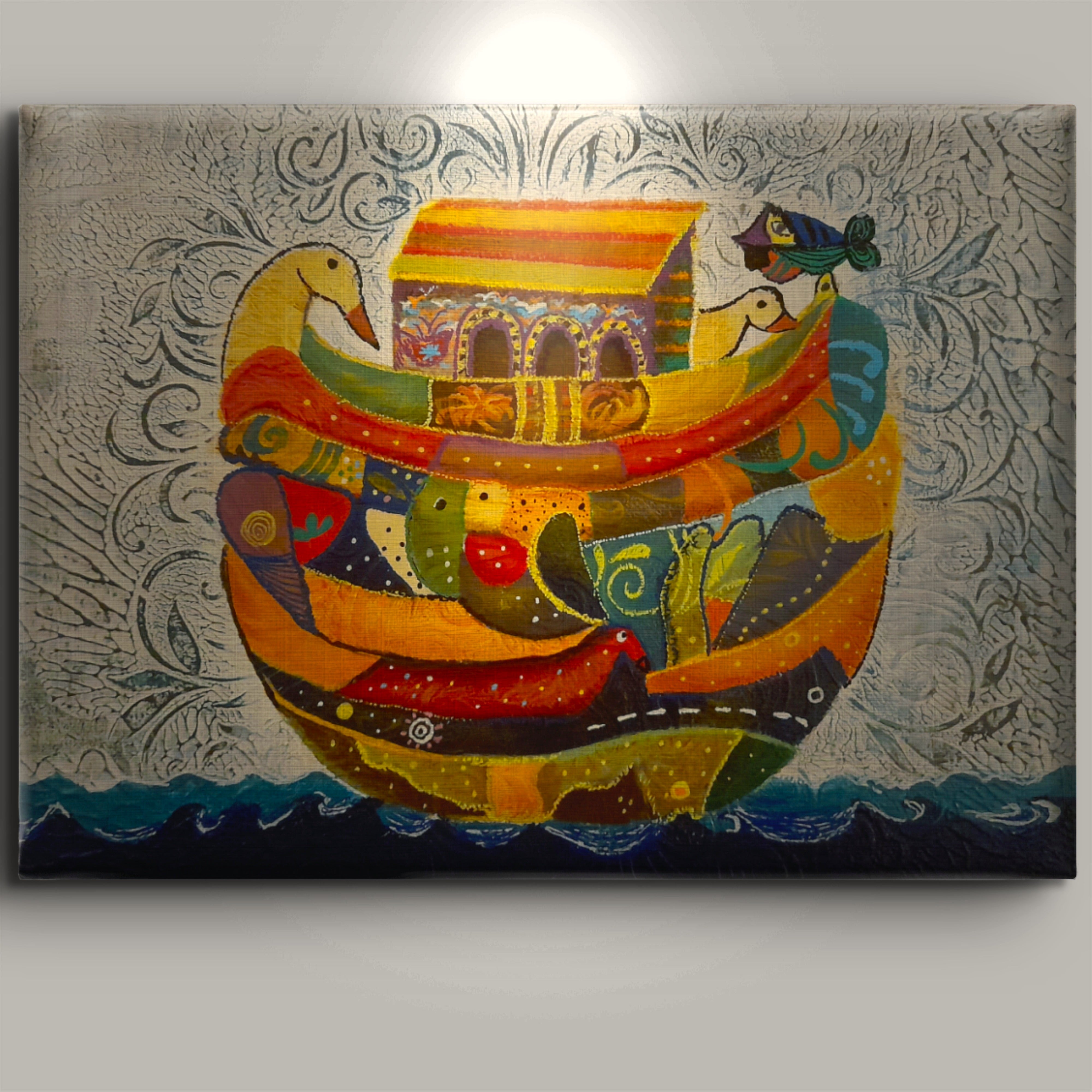 Nuh'un Gemisi Tablo El Yapımı Ahşap Üzerine Akrilik Duvar Dekoru