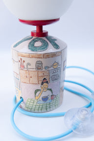 Off Day El Çizimi Seramik Masa Lambası-Masa Lambası-Maku Ceramic-NowShopFun