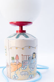 Off Day El Çizimi Seramik Masa Lambası-Masa Lambası-Maku Ceramic-NowShopFun