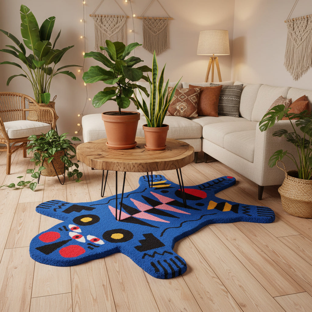 Oggian Blue Panter Büyük Boy Halı (128cm x 200cm)