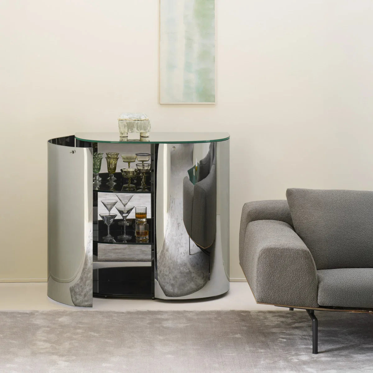 Oltralpe Kristal Ayna Kapaklı İçki Dolabı-İçki Dolabı-Glas Italia-NowShopFun