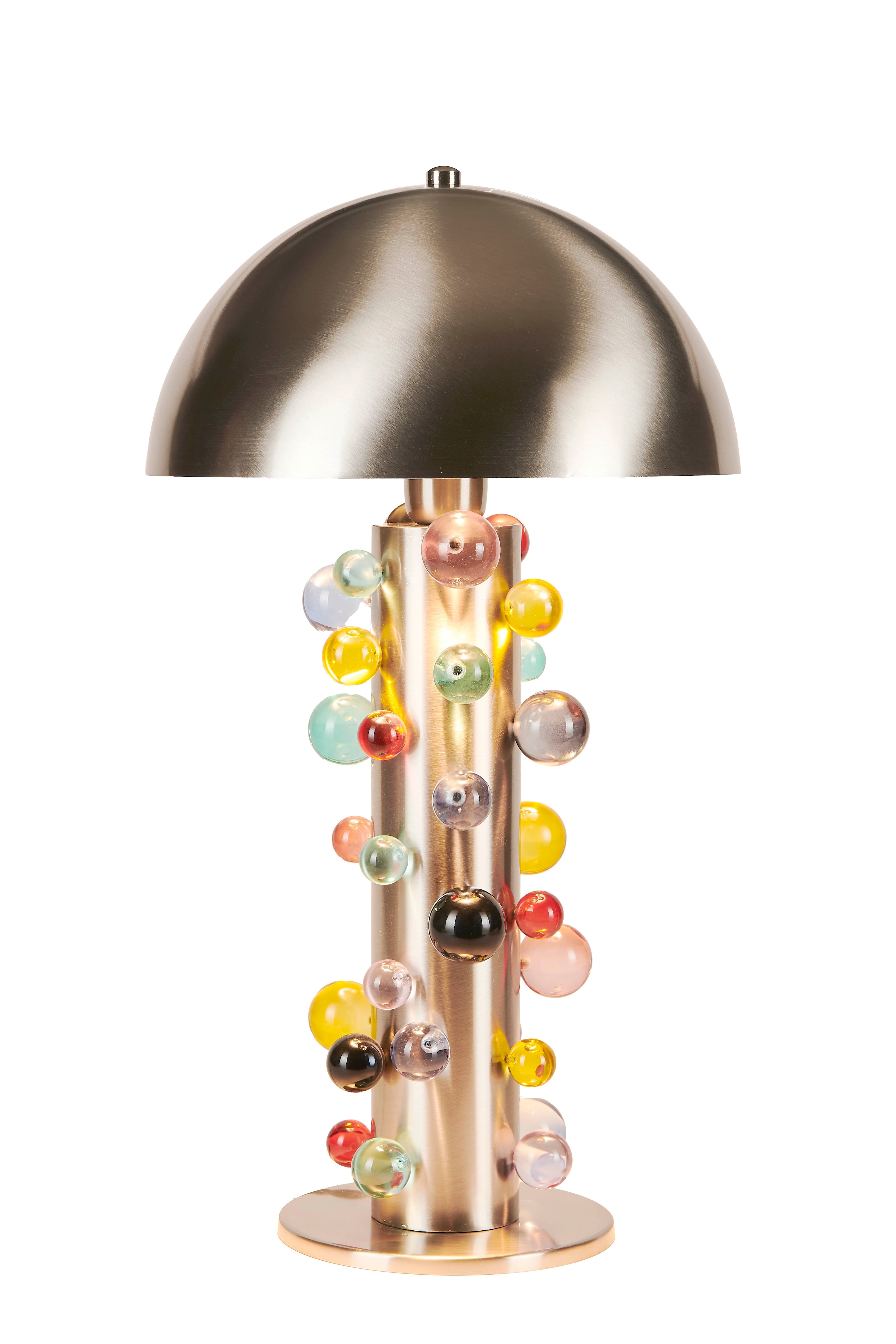 Orora Renkli Cam Detaylı Mat Krom Metal Masa Lambası