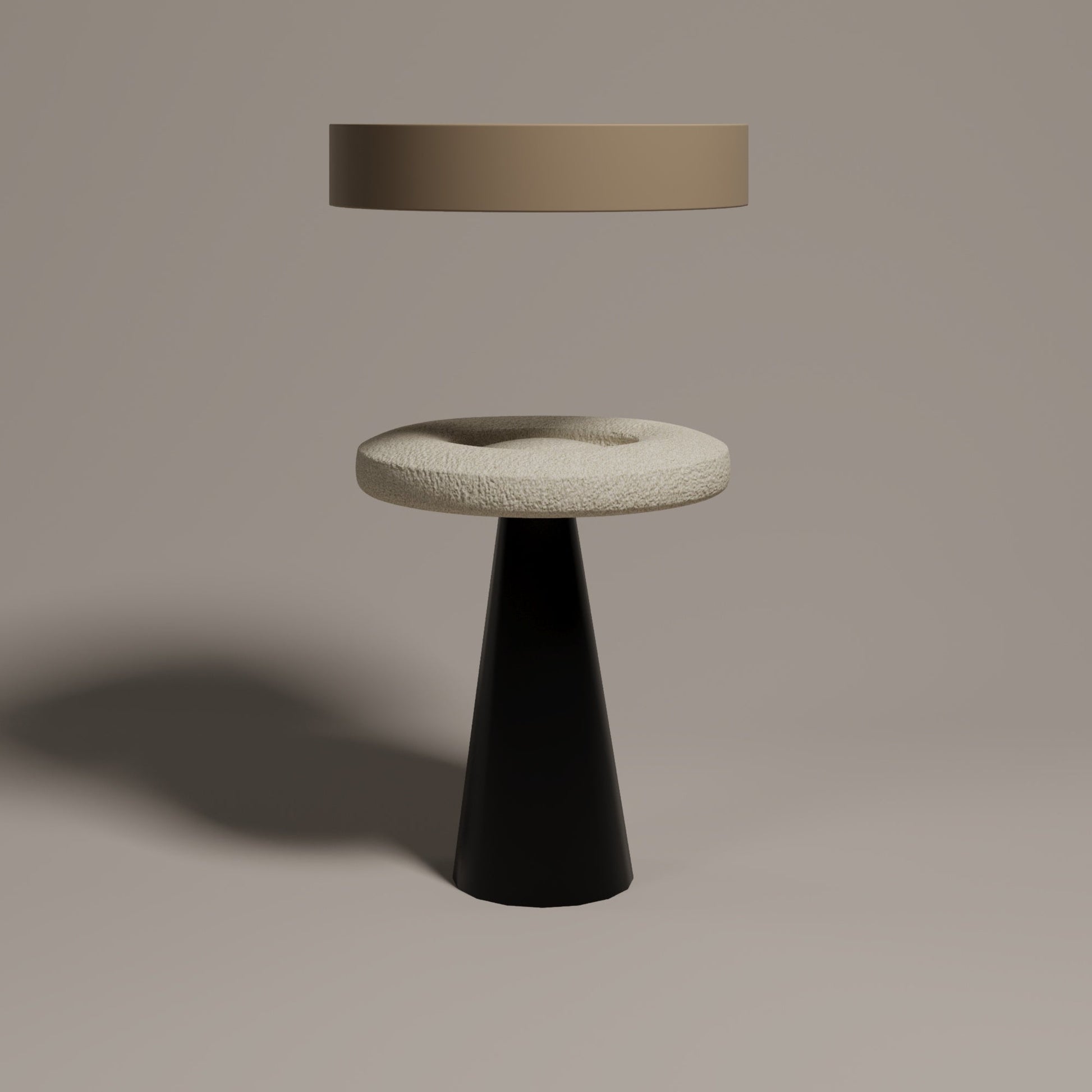 ÖTE STOOL & SIDE TABLE - Lacquered beige tray & lacquered black leg