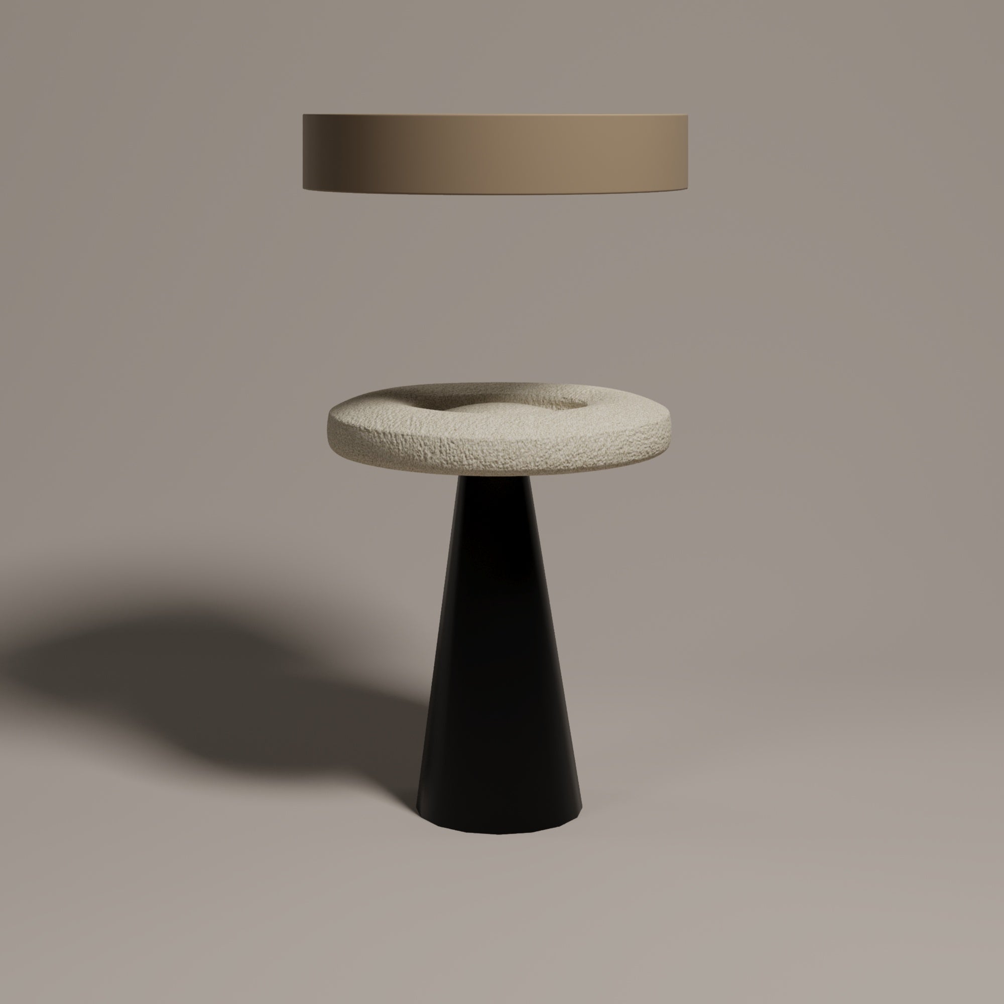 ÖTE STOOL & SIDE TABLE - Lacquered beige tray & lacquered black leg