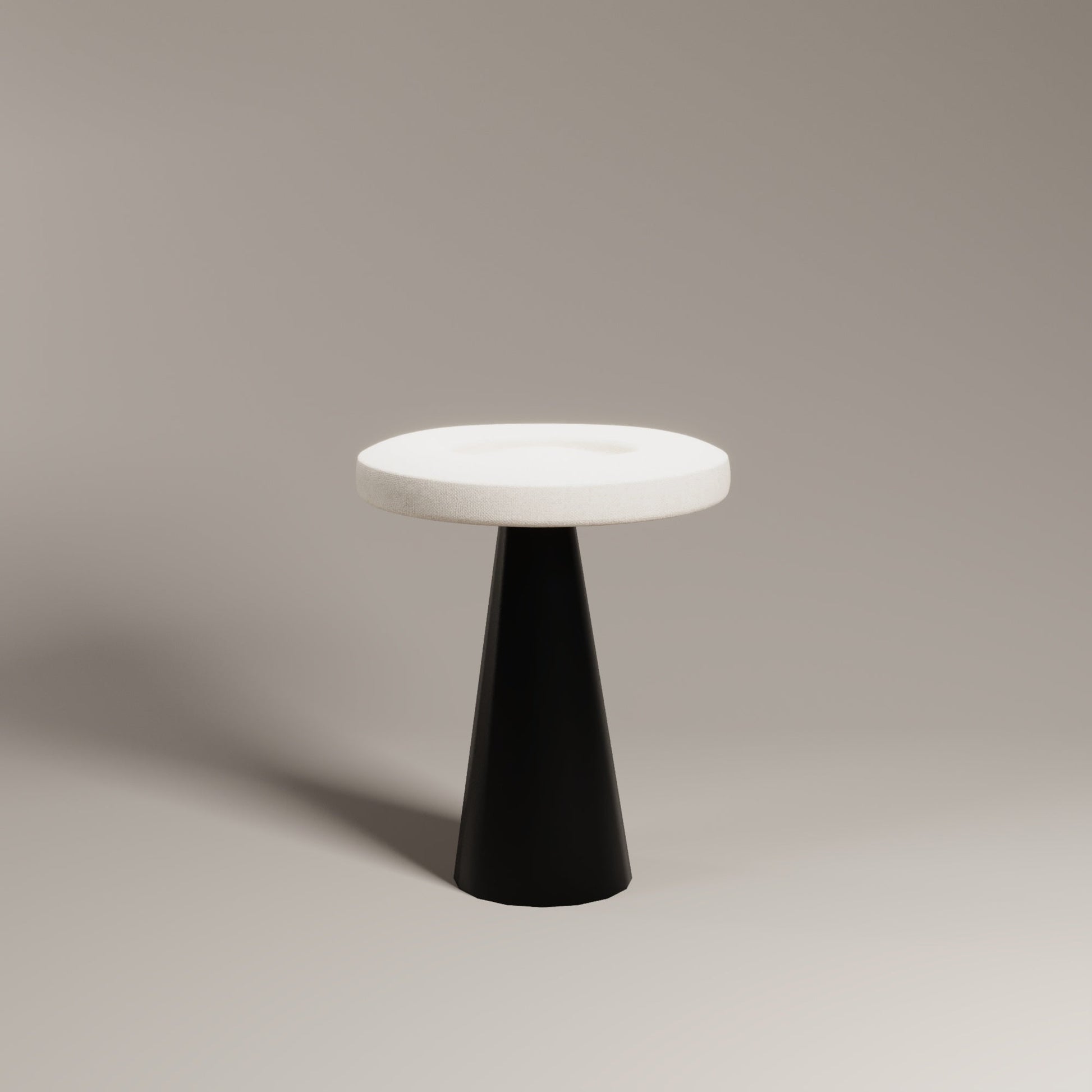 ÖTE STOOL & SIDE TABLE - Lacquered beige tray & lacquered black leg