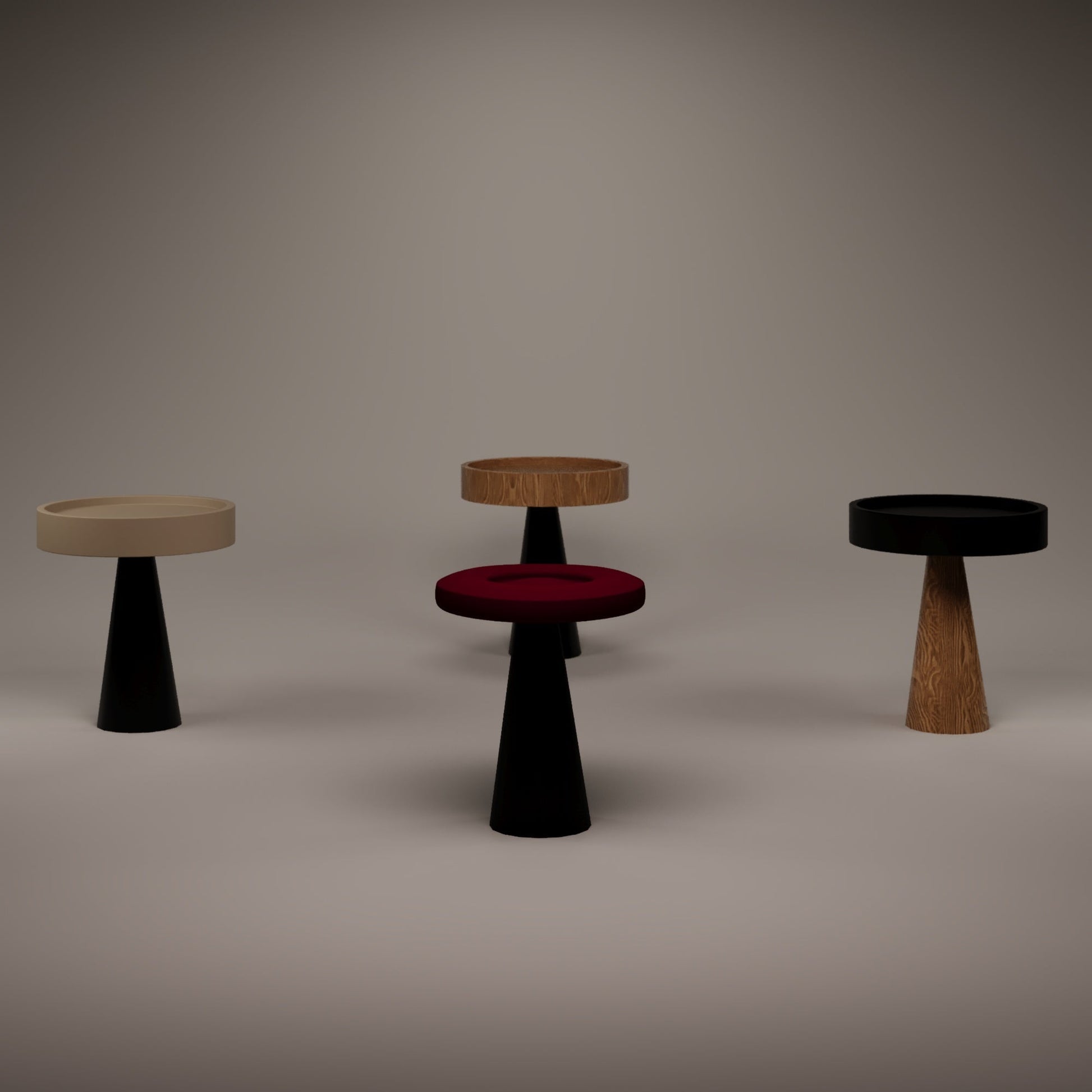 ÖTE STOOL & SIDE TABLE - Lacquered beige tray & lacquered black leg