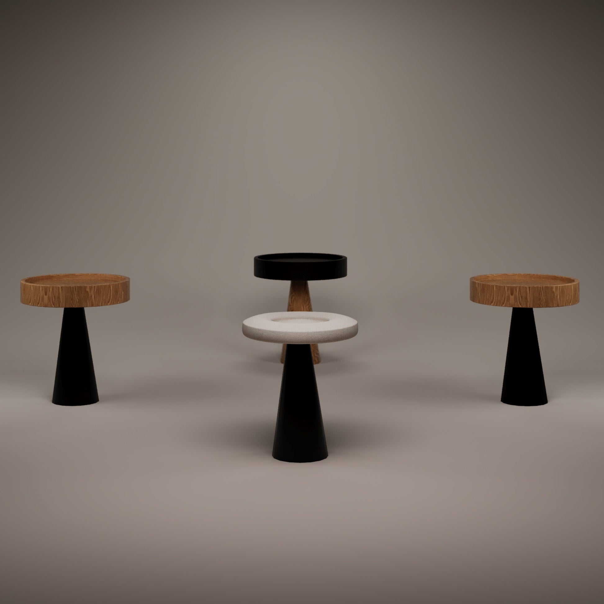ÖTE STOOL & SIDE TABLE - Lacquered beige tray & lacquered black leg