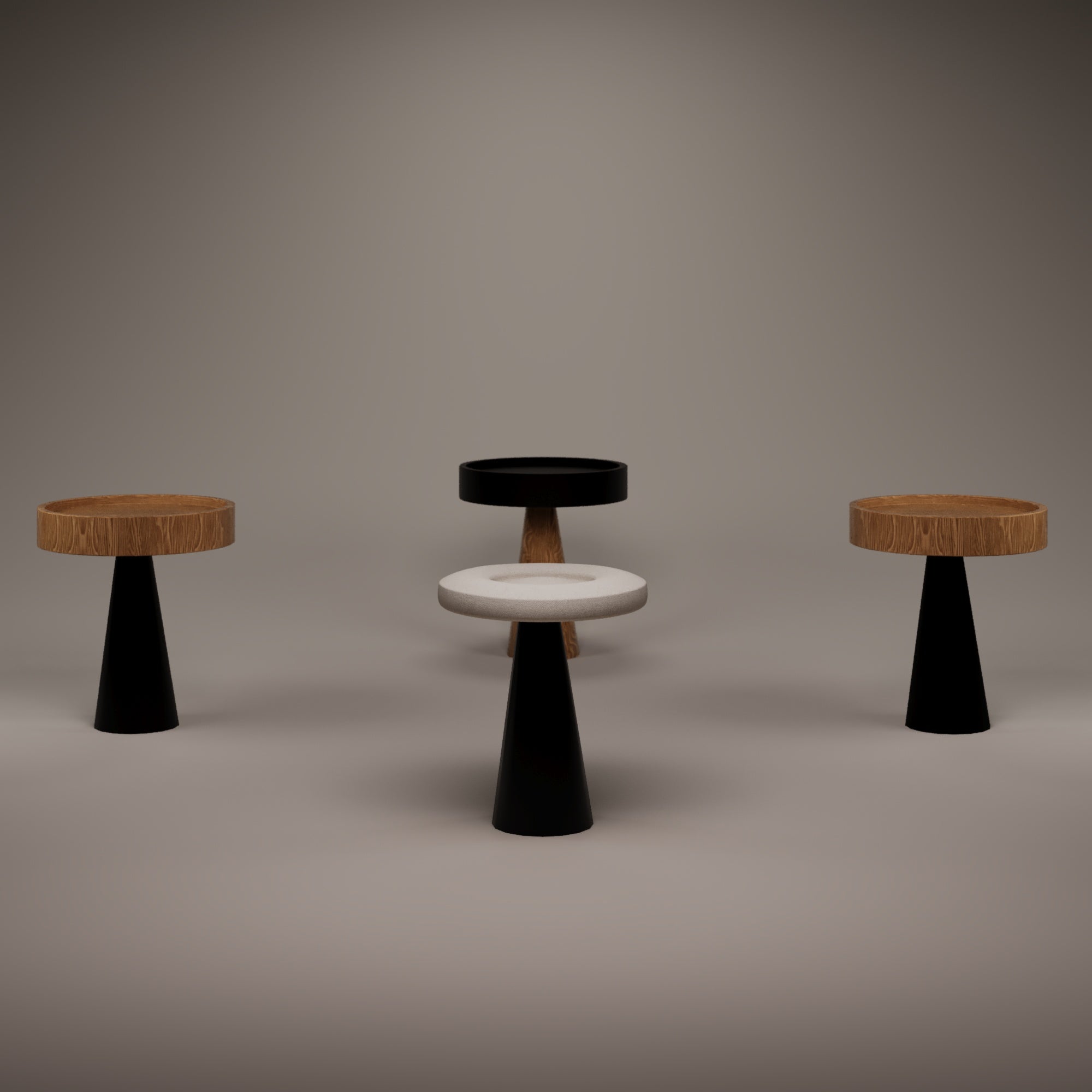 ÖTE STOOL & SIDE TABLE - Lacquered beige tray & lacquered black leg