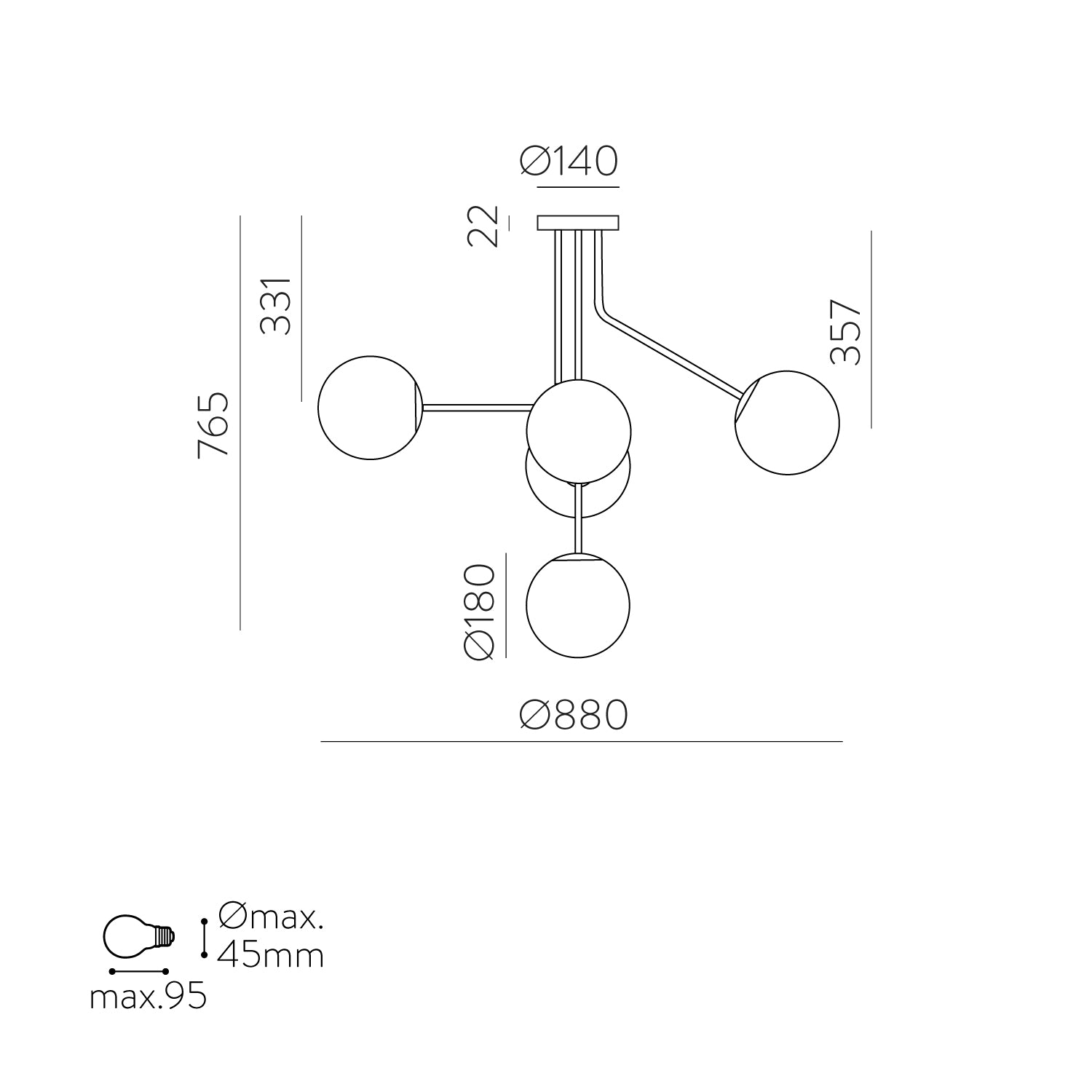 Parma Sarkit 5l Mat Antik Gold Ø88x76,5 Cm E27 5x15w