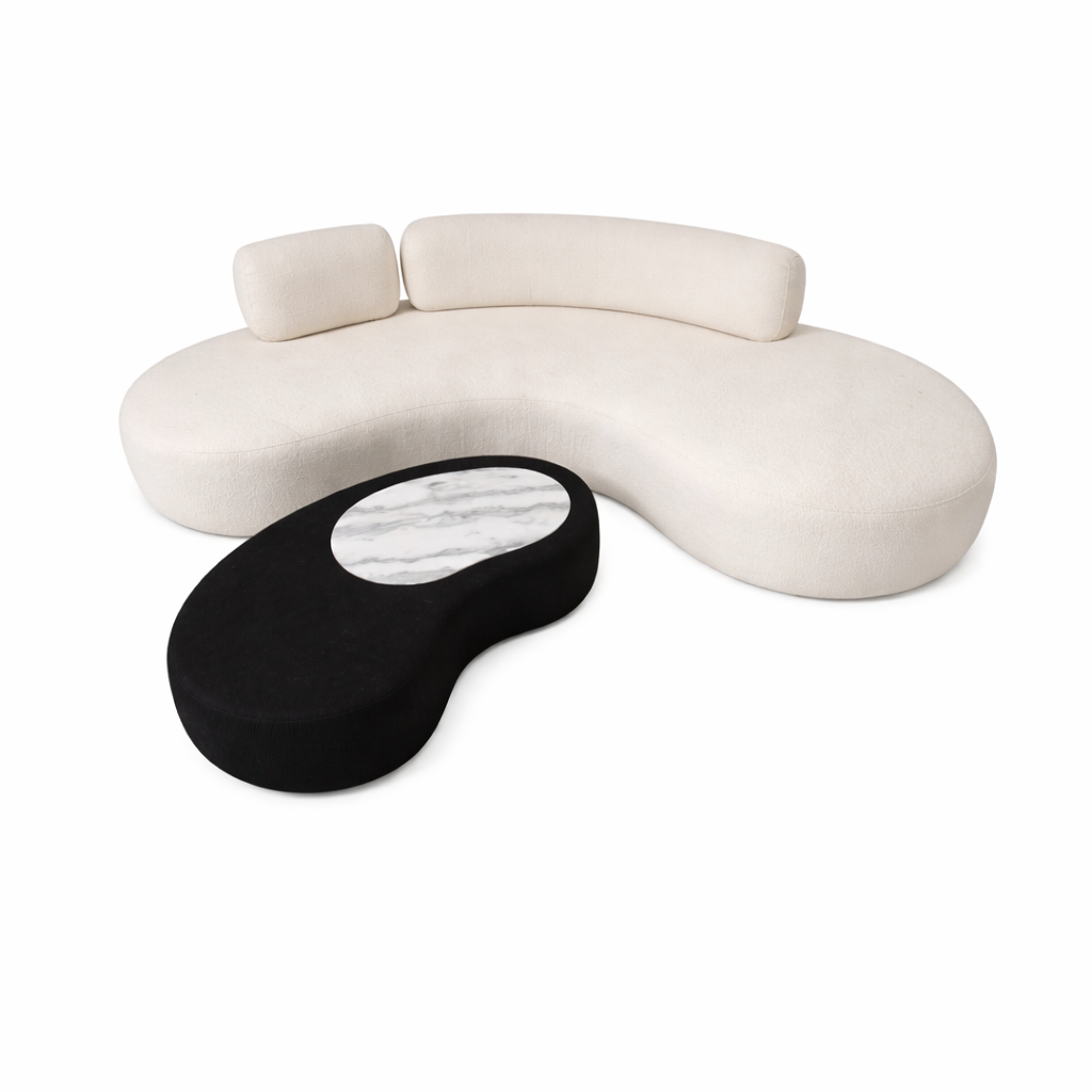 Pebble Mermerli Puf/Sehpa