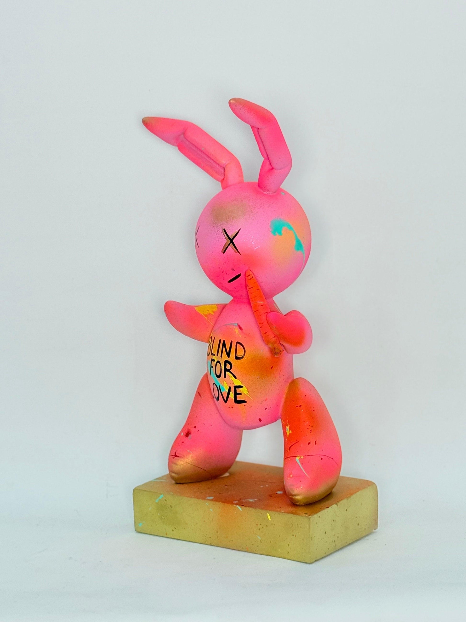 Pembe Balon Tavşan Heykeli | Neon & Gold Detaylı Pop Art Tasarım-Heykel-And Iconic Art Store-NowShopFun