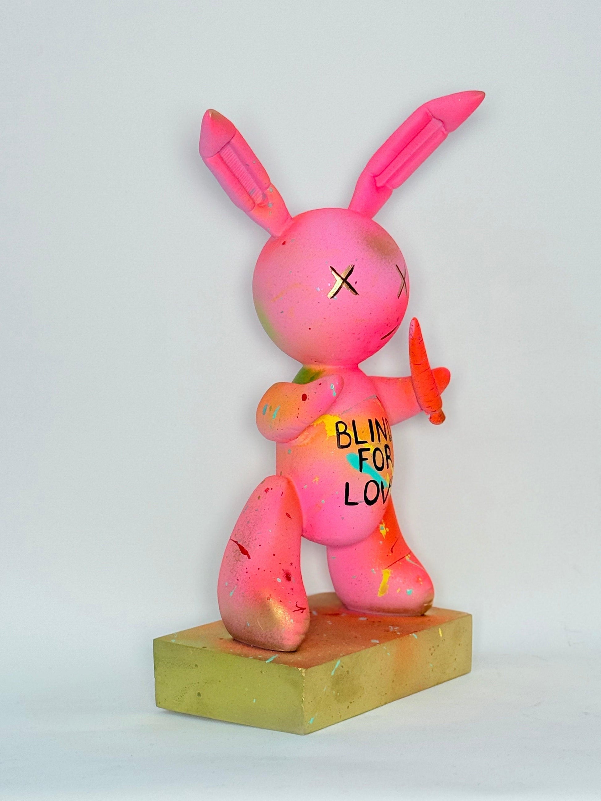 Pembe Balon Tavşan Heykeli | Neon & Gold Detaylı Pop Art Tasarım-Heykel-And Iconic Art Store-NowShopFun