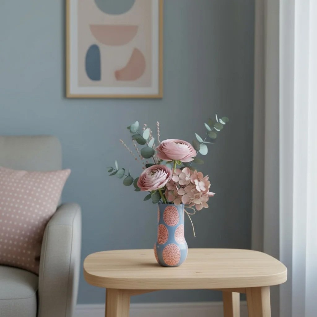 Pembe Benekli Seramik Vazo