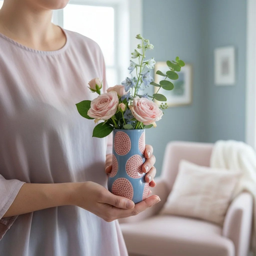 Pembe Benekli Seramik Vazo