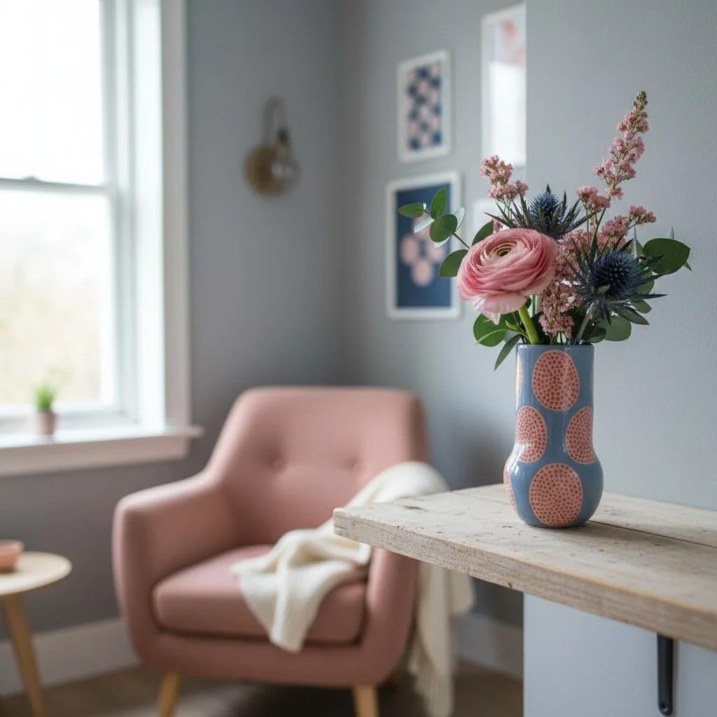 Pembe Benekli Seramik Vazo