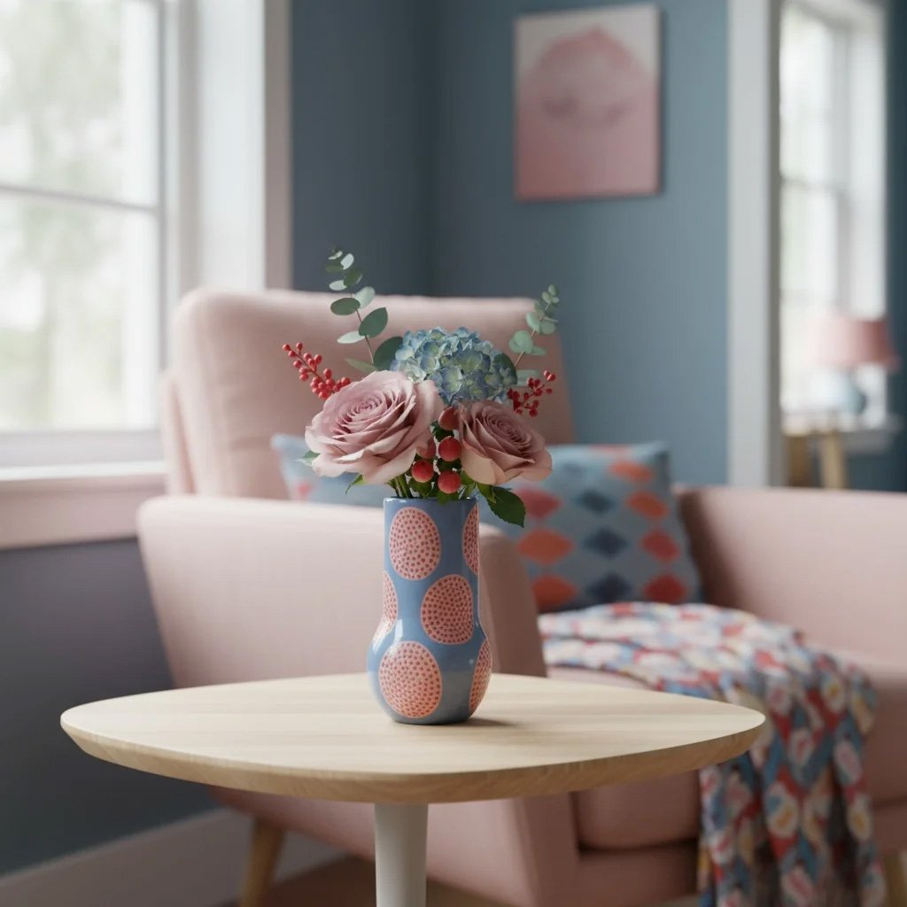 Pembe Benekli Seramik Vazo