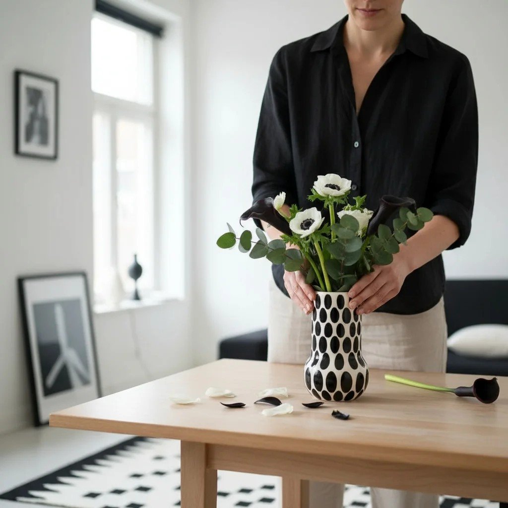 Pembe Benekli Seramik Vazo