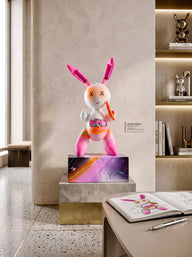 Pembe Beyaz Balon Tavşan Heykeli | Wow Graffiti Pop Art-Heykel-And Iconic Art Store-NowShopFun