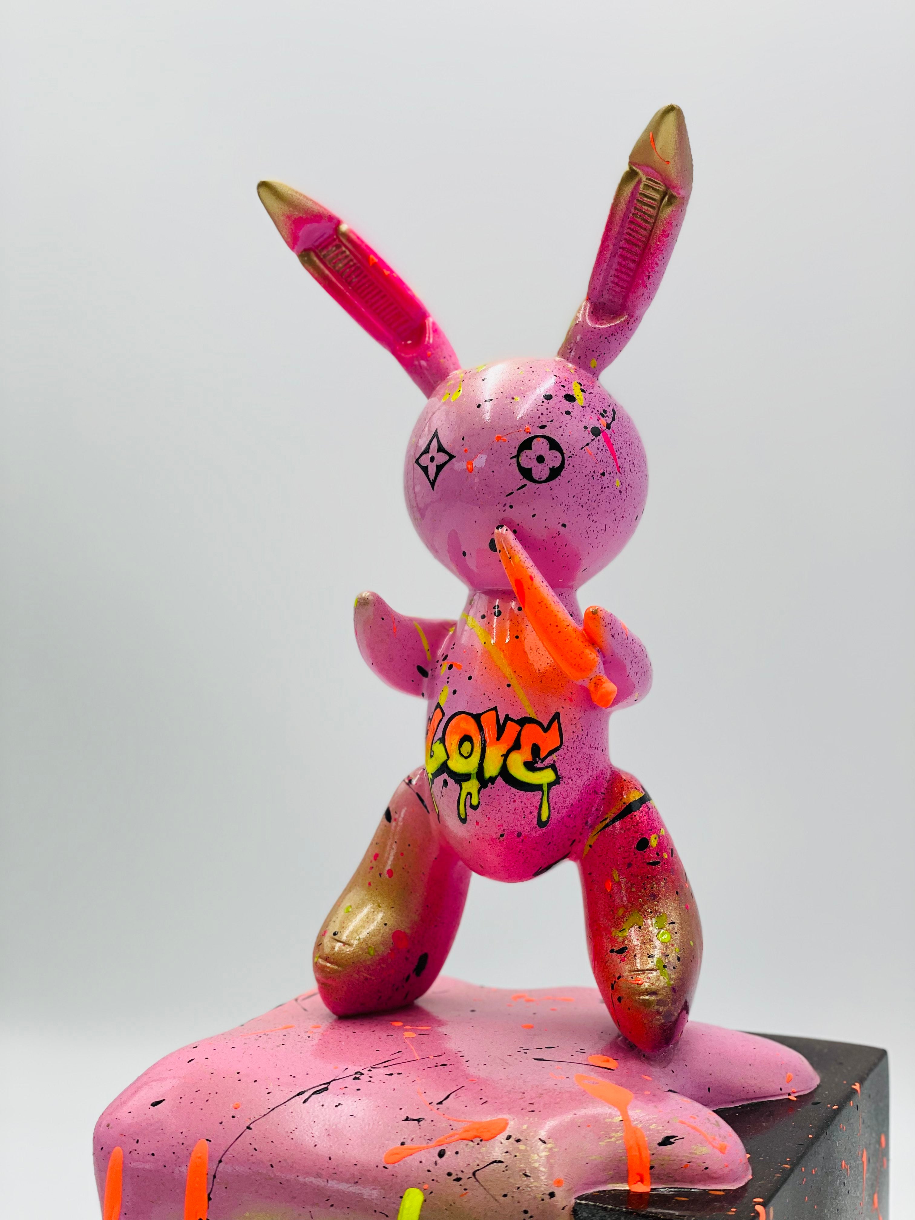 Pembe Love Mottolu Balon Tavşan Heykeli