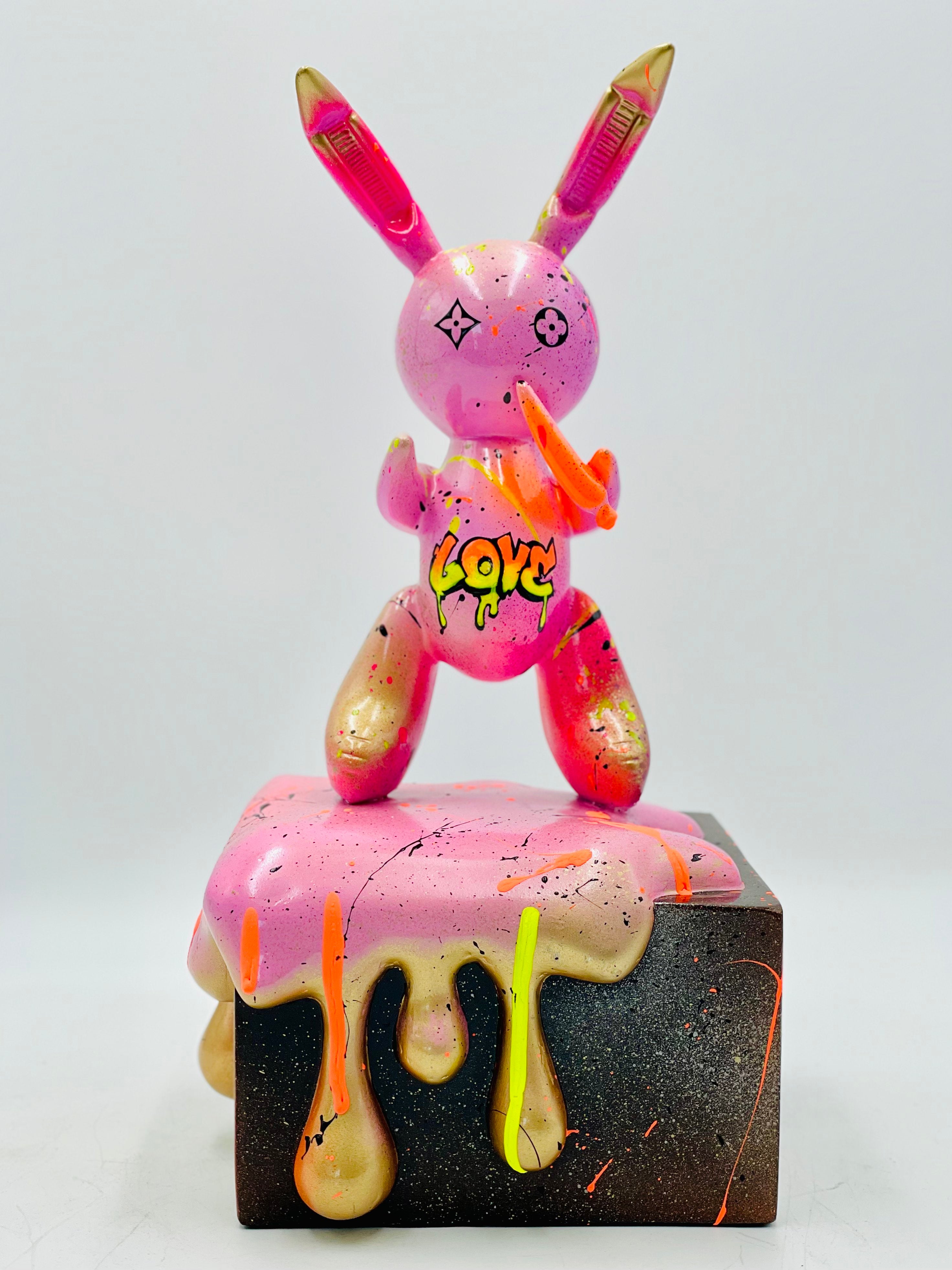 Pembe Love Mottolu Balon Tavşan Heykeli