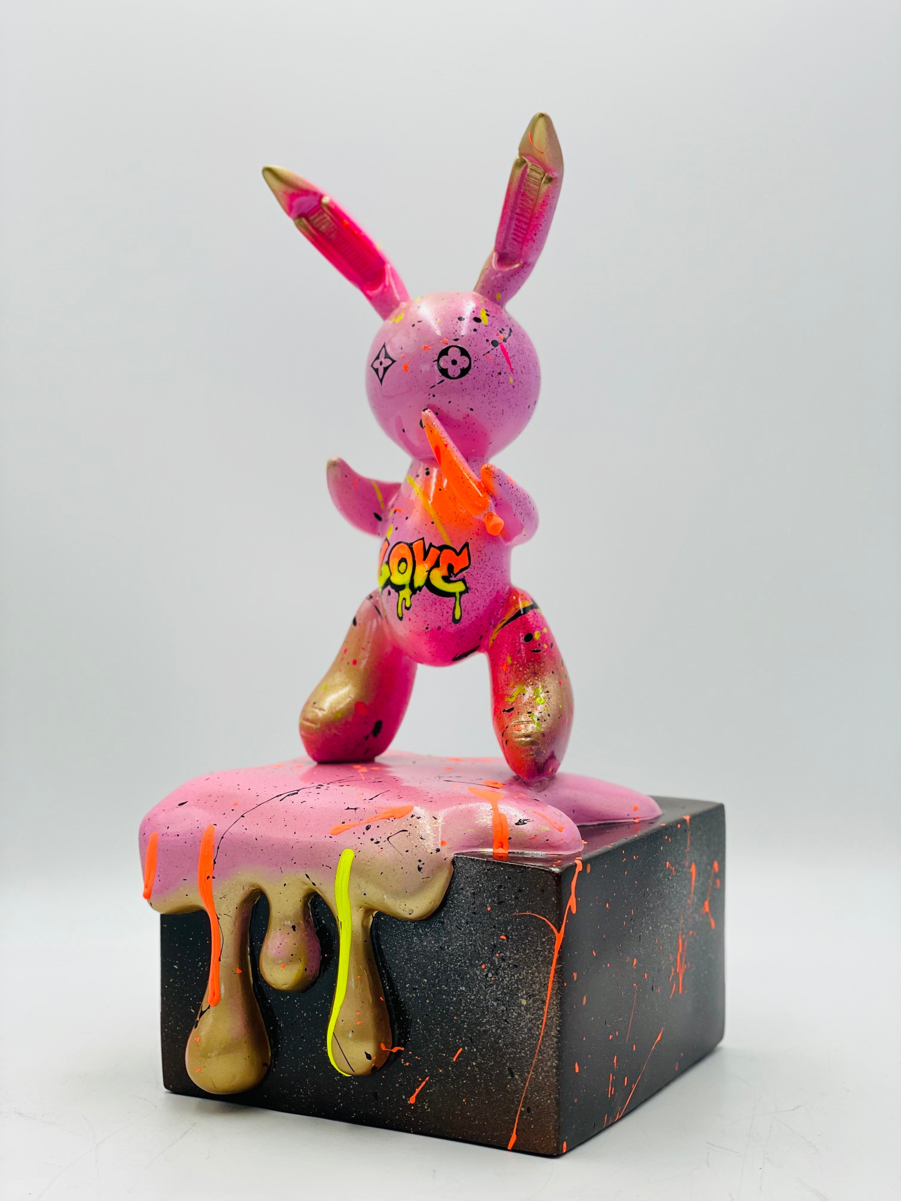 Pembe Love Mottolu Balon Tavşan Heykeli