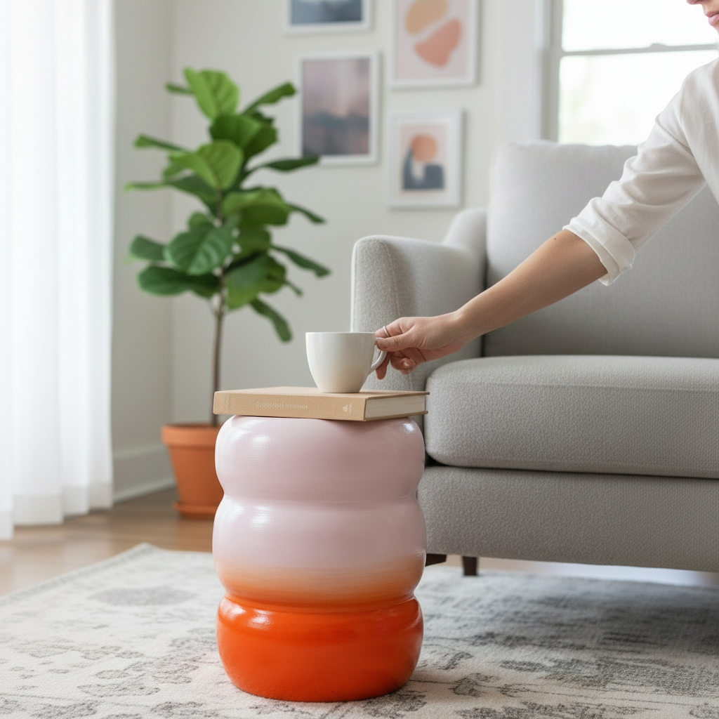 Pembe Turuncu Bubble Seramik Sehpa