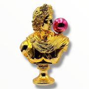 Pembe Balon Detaylı Altın Krom Apollo Heykeli