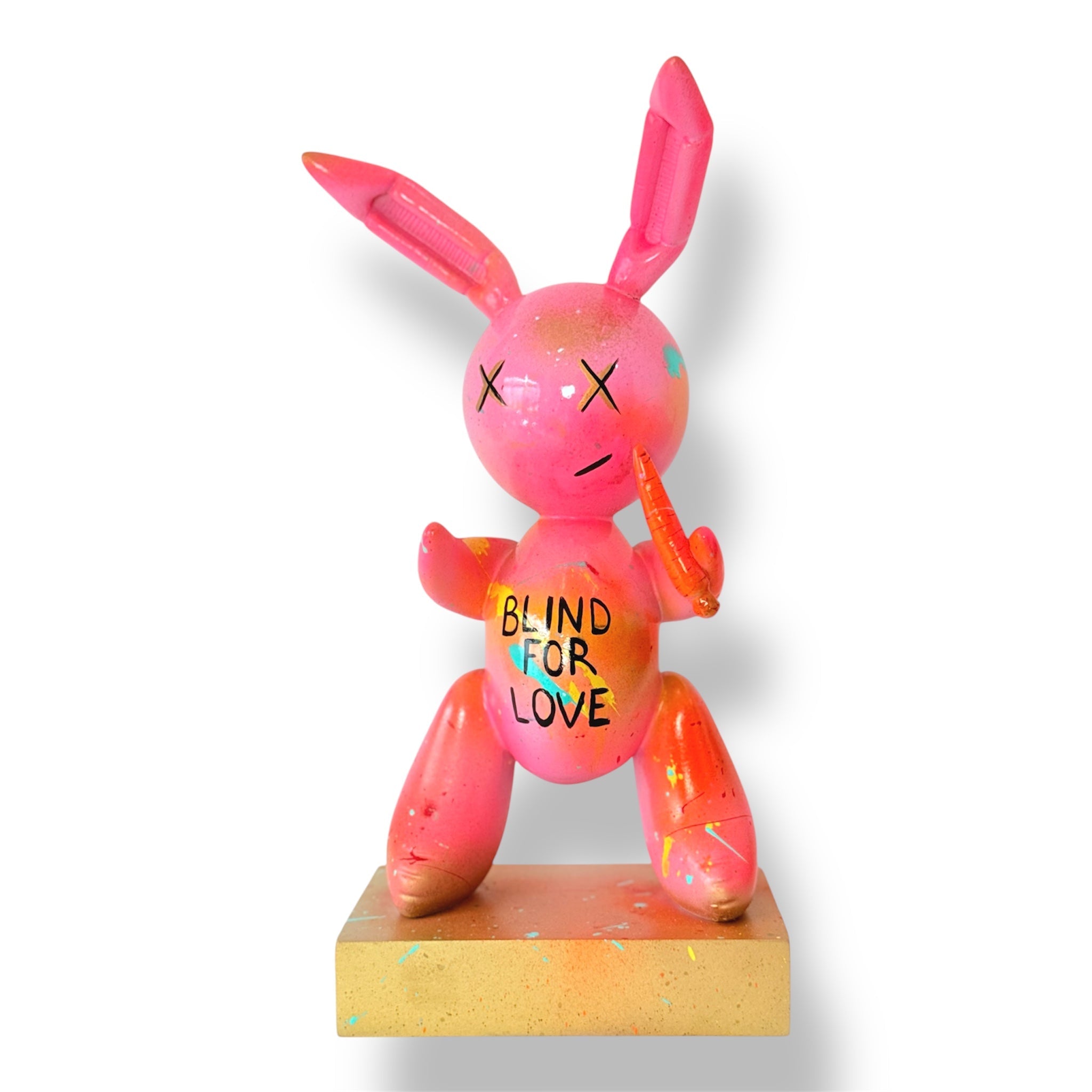 Pembe Balon Tavşan Heykeli | Neon & Gold Detaylı Pop Art Tasarım