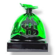 Money Bag Heykeli – Green Chrome Edition