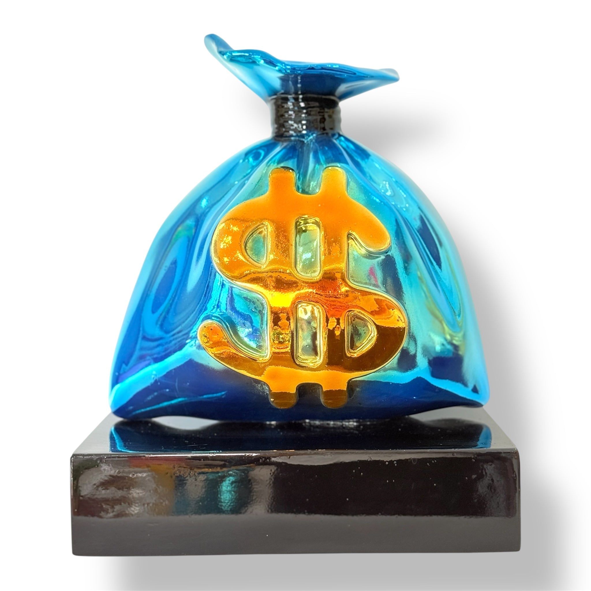 Money Bag Heykeli | Blue Chrome Edition Richie Bag