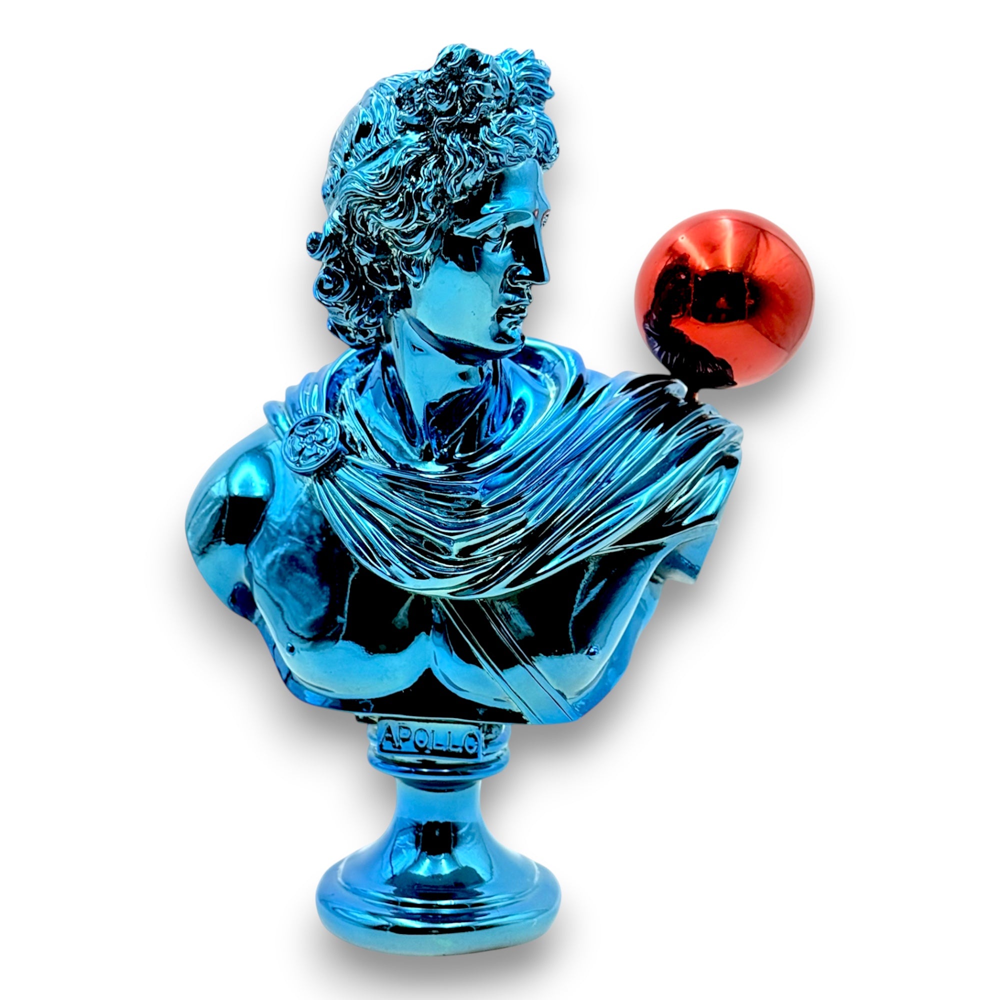 Kırmızı Balon Detaylı Mavi Krom Apollo Heykeli