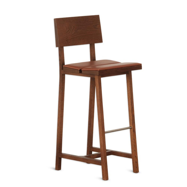 Pi Meşe Sırtlıklı Döşemeli Bar Sandalyesi Kahverengi