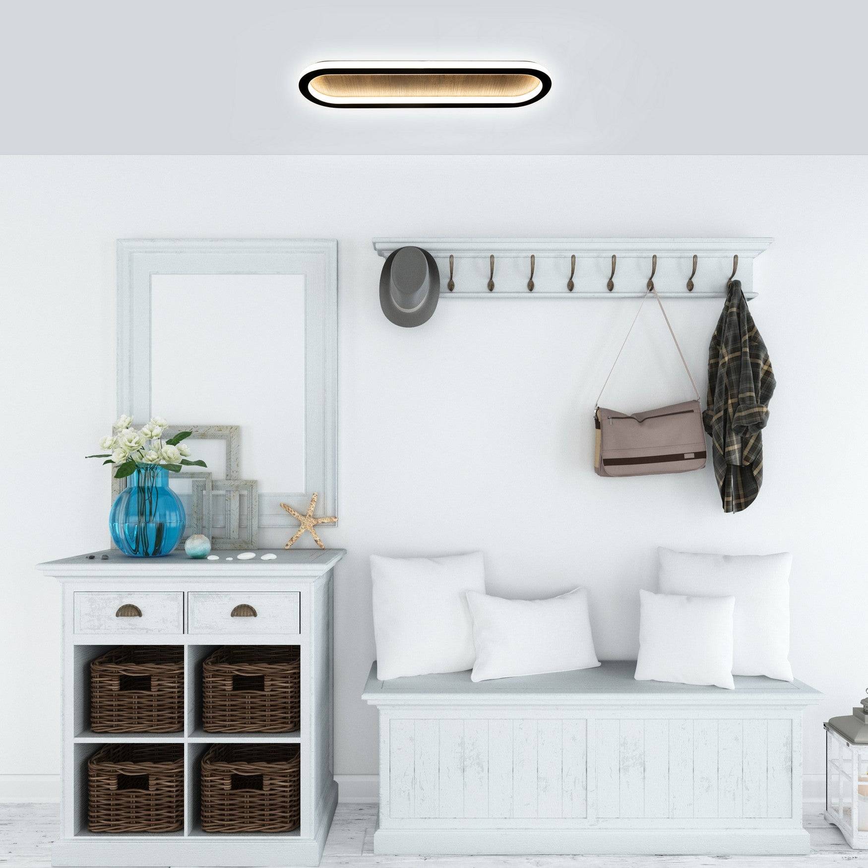 Plafonia Oval Led Plafonyer Led Avize Ahşap 60x16 Cm