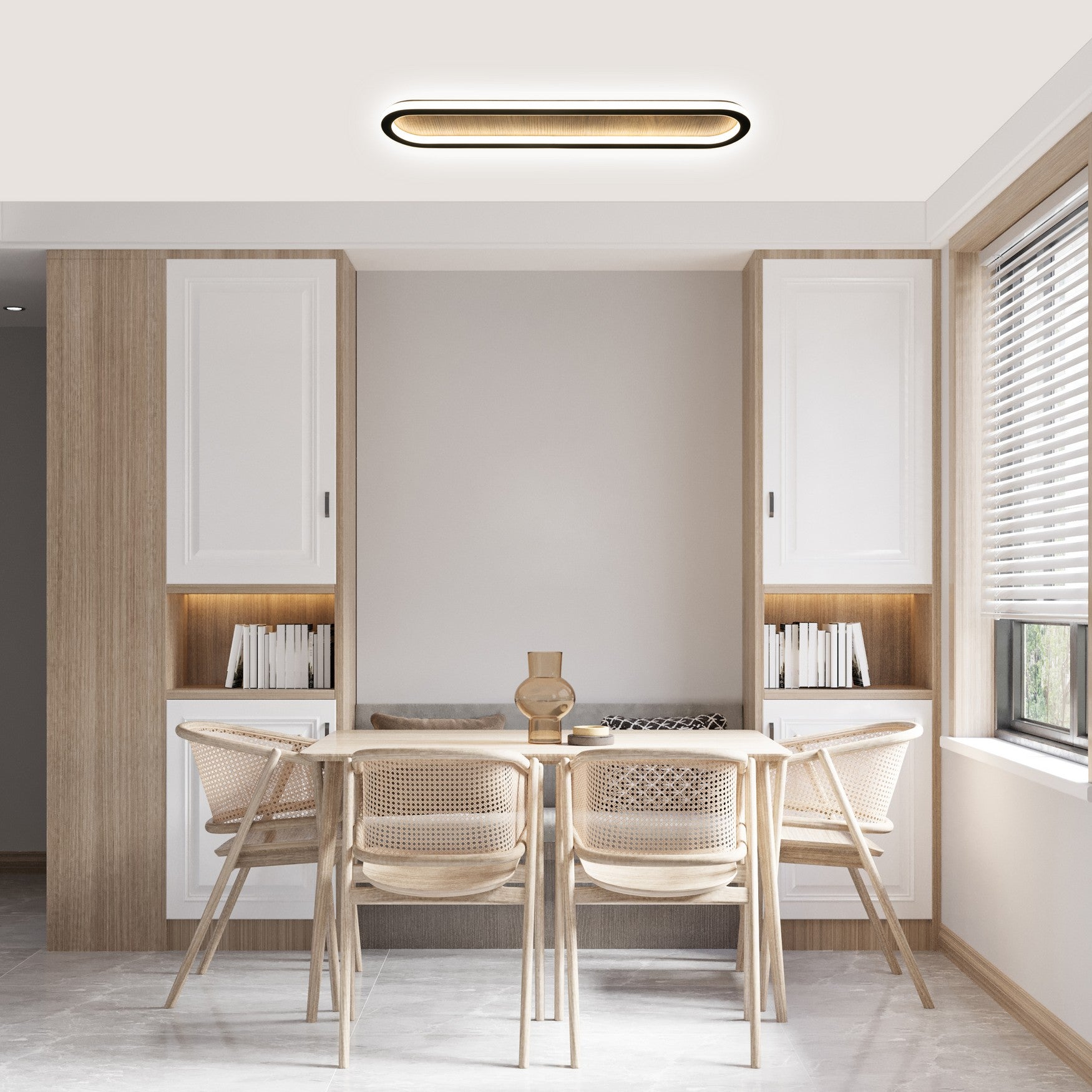 Plafonia Oval Led Plafonyer Led Avize Ahşap 80*16 cm