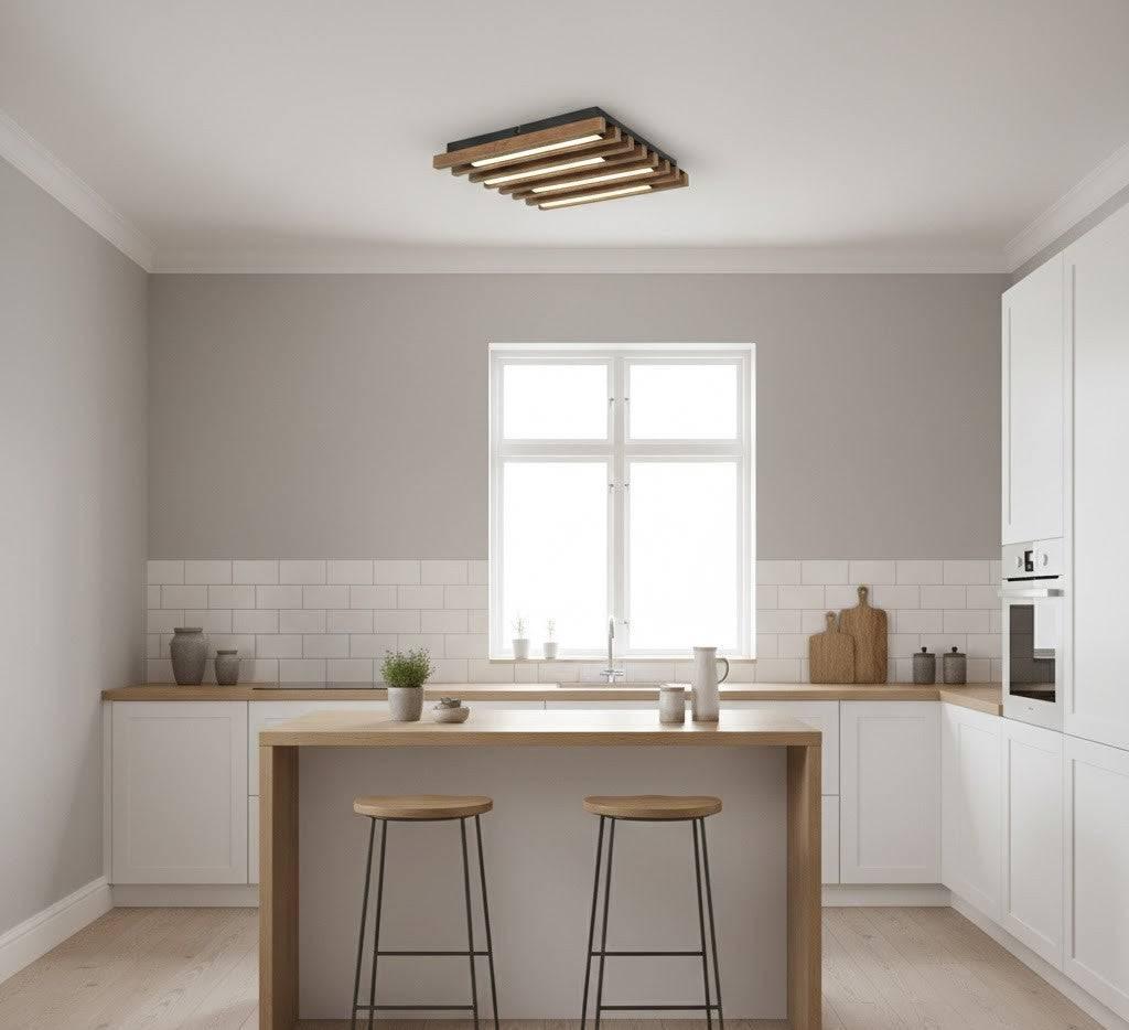 Plafonyer Ahşap Led Avize 40x40 Cm