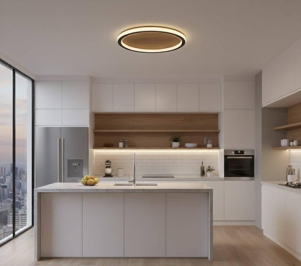 Plafonyer Led Avize Ahşap 40 Cm