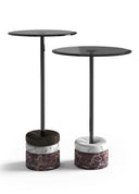 Polo Cam Tablalı Vişne Leylak Mermer Ayaklı 2'li Yan Sehpa Seti