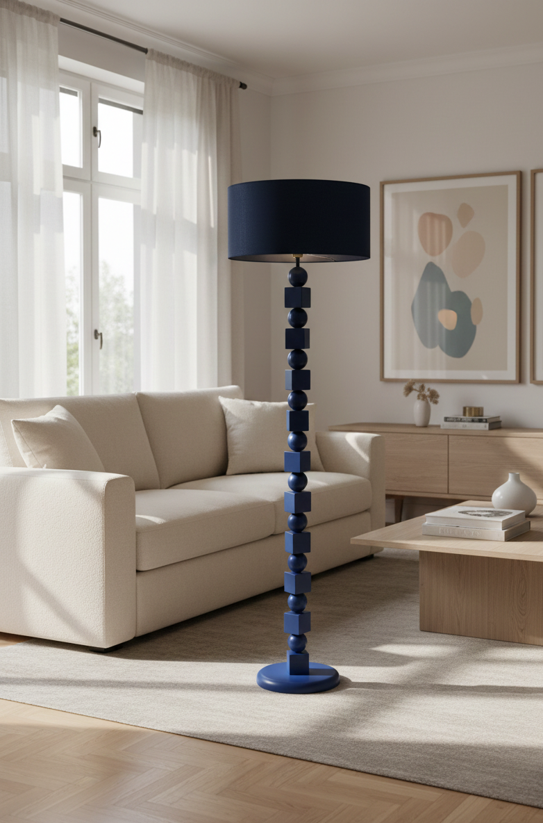 Poly Ahşap Lambader Lacivert-Lambader-Pinot Interior-NowShopFun
