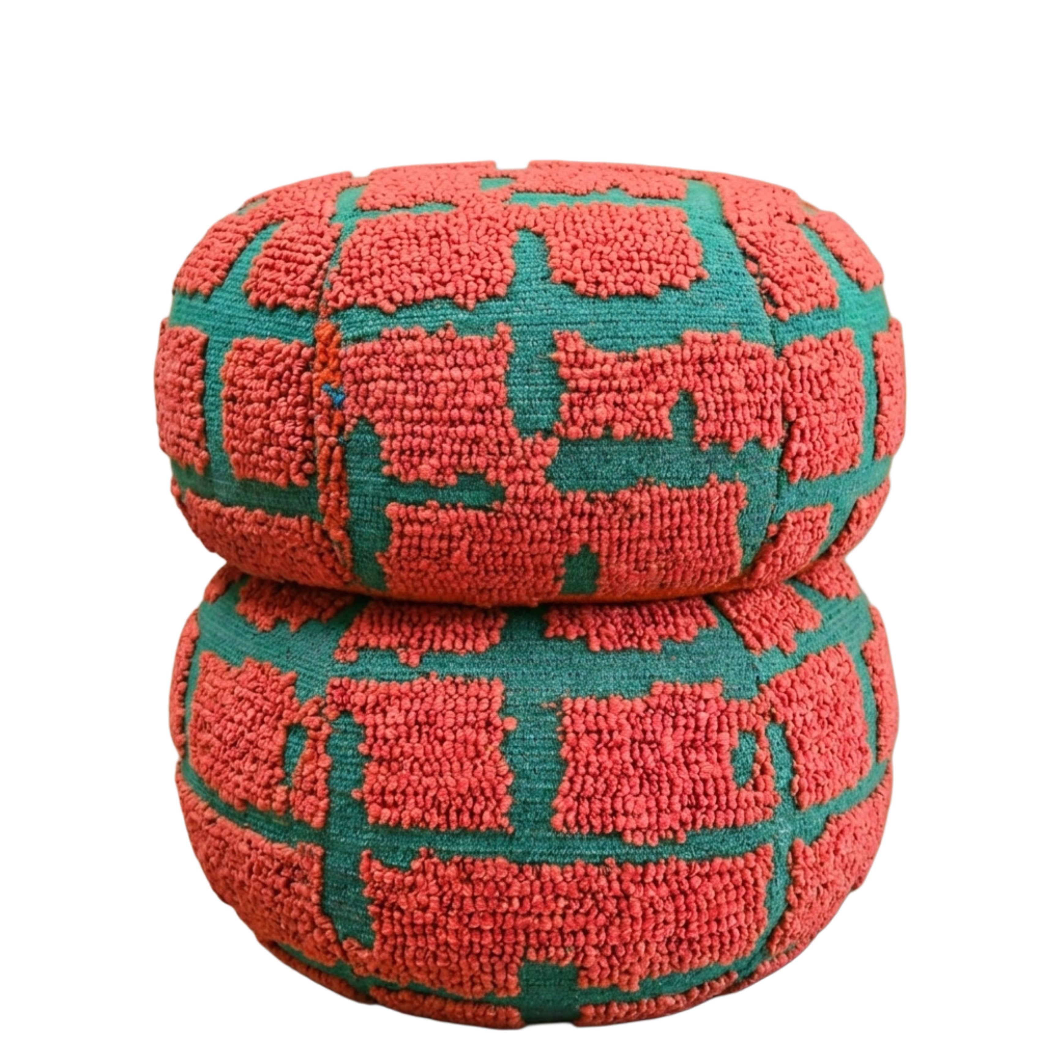 Pop Up Dokuma Puf Yan Sehpa-Turuncu&Yeşil