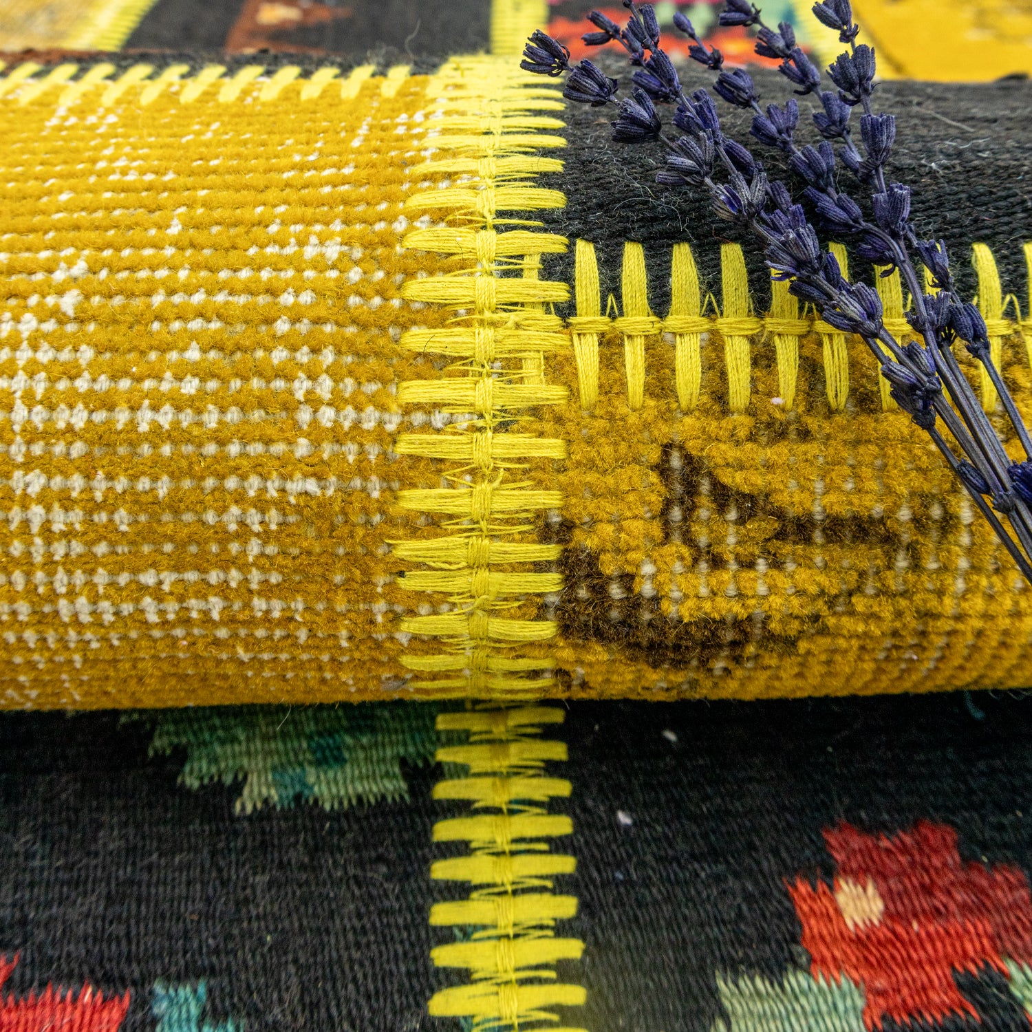 Prunus Karabağ Kilim Parçalı Sarı Patchwork Yolluk 81x309 cm