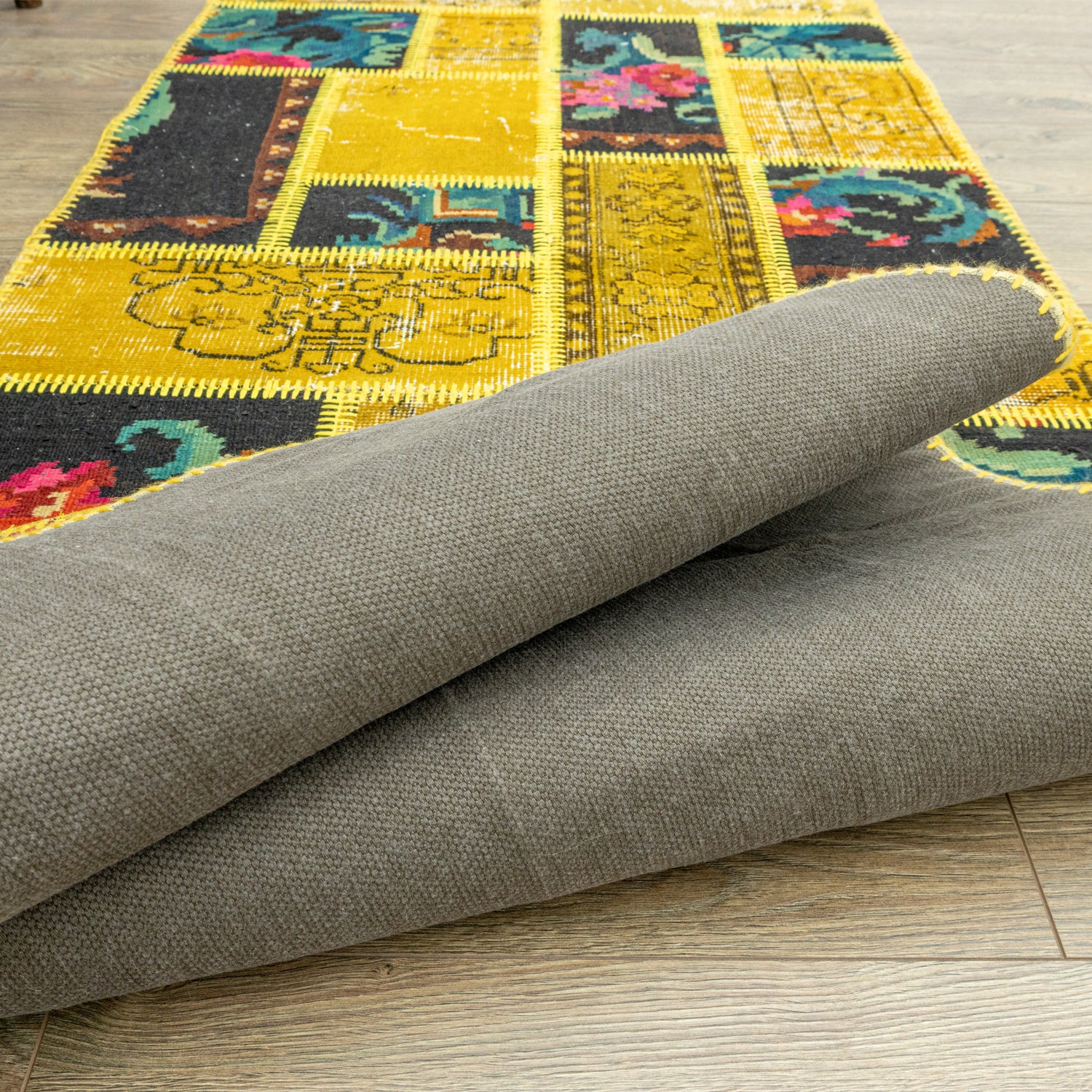 Prunus Karabağ Kilim Parçalı Sarı Patchwork Yolluk 81x309 cm
