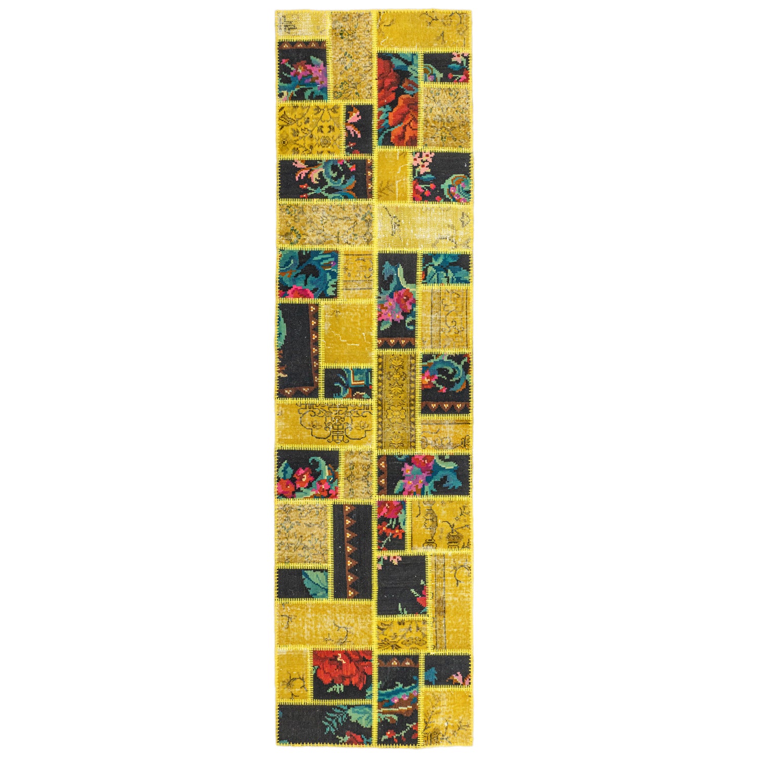 Prunus Karabağ Kilim Parçalı Sarı Patchwork Yolluk 81x309 cm