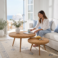 Japandi Stil Rattan 2'li Orta Sehpa Seti-Orta Sehpa-Jou Jou Home-NowShopFun