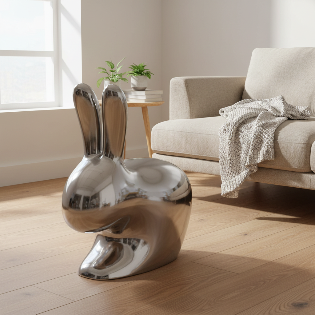 Rabbit Metalik Gümüş Tabure