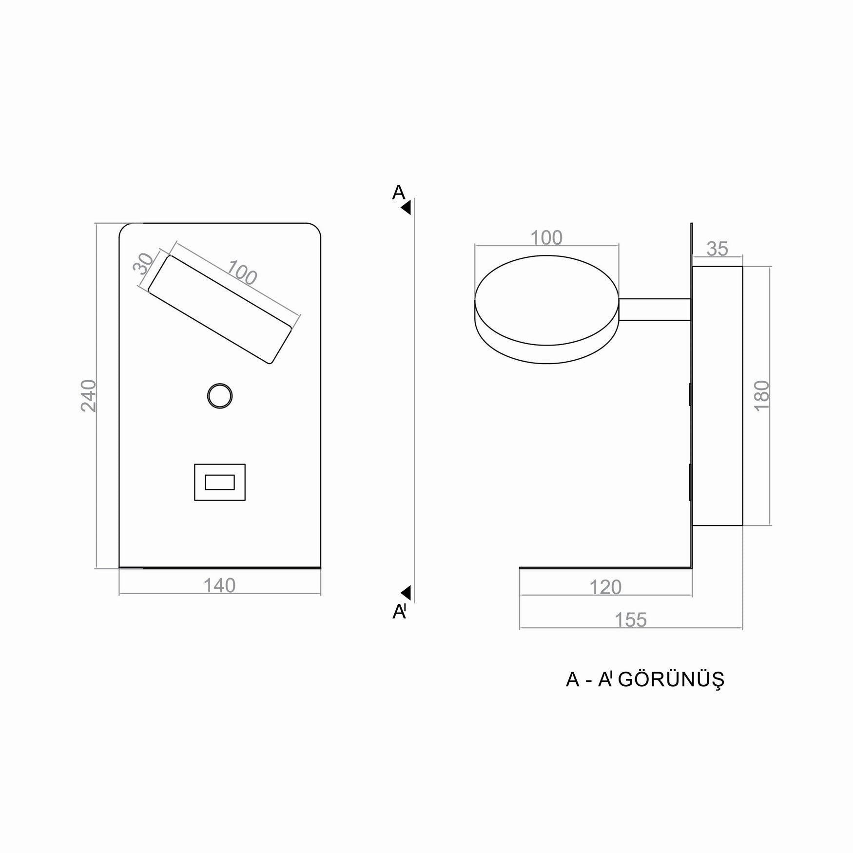 Reading USB -TYPE C Yatak Başı Led Aplik