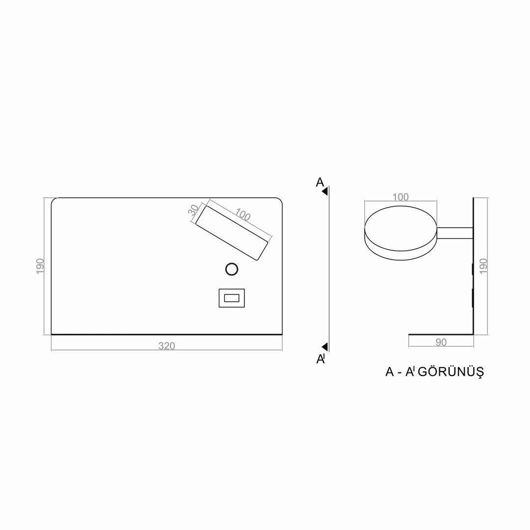 Reading XL Usb - TYPE C Okuma Led Duvar Aplik