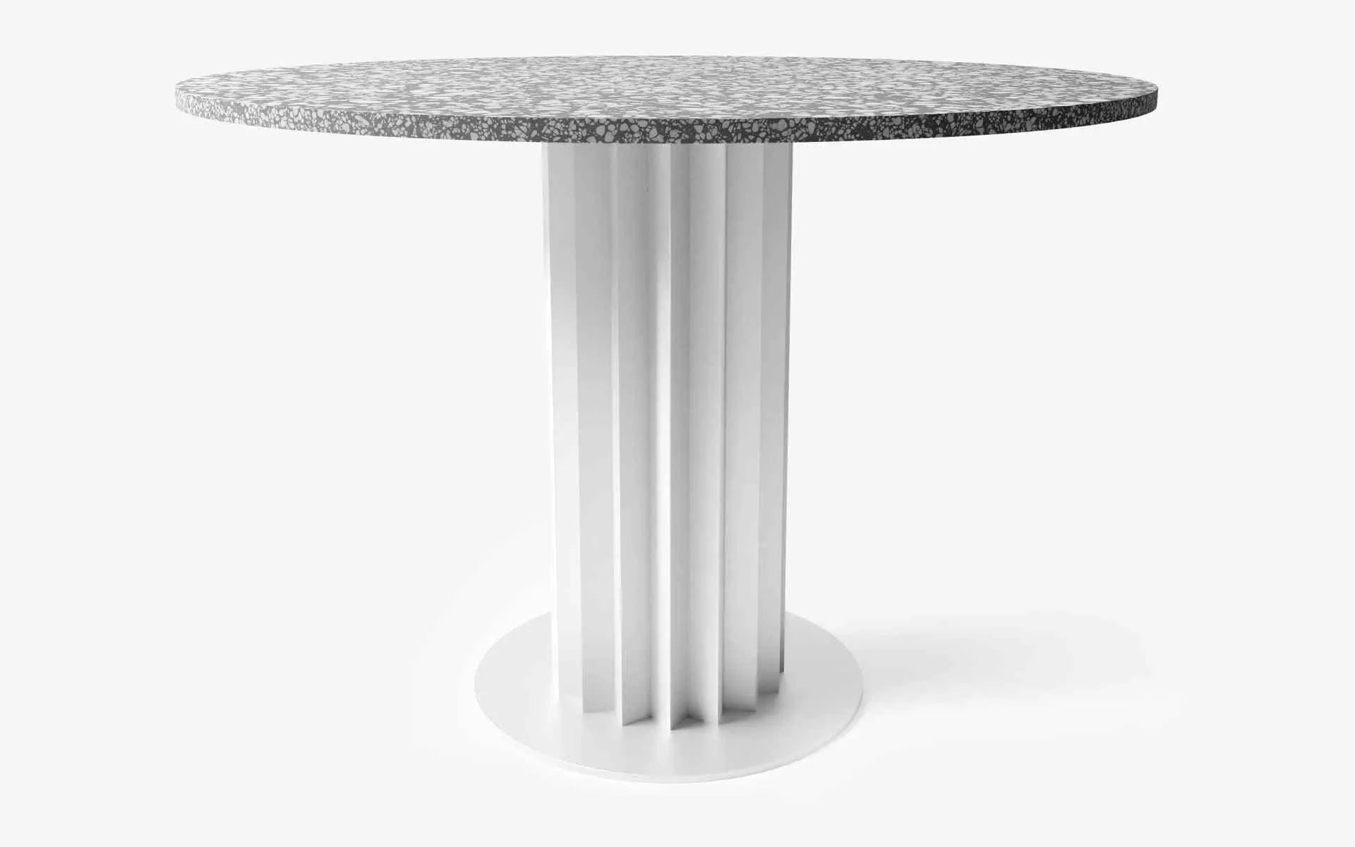 Recalled Yuvarlak Masa Beyaz Metal Terrazzo