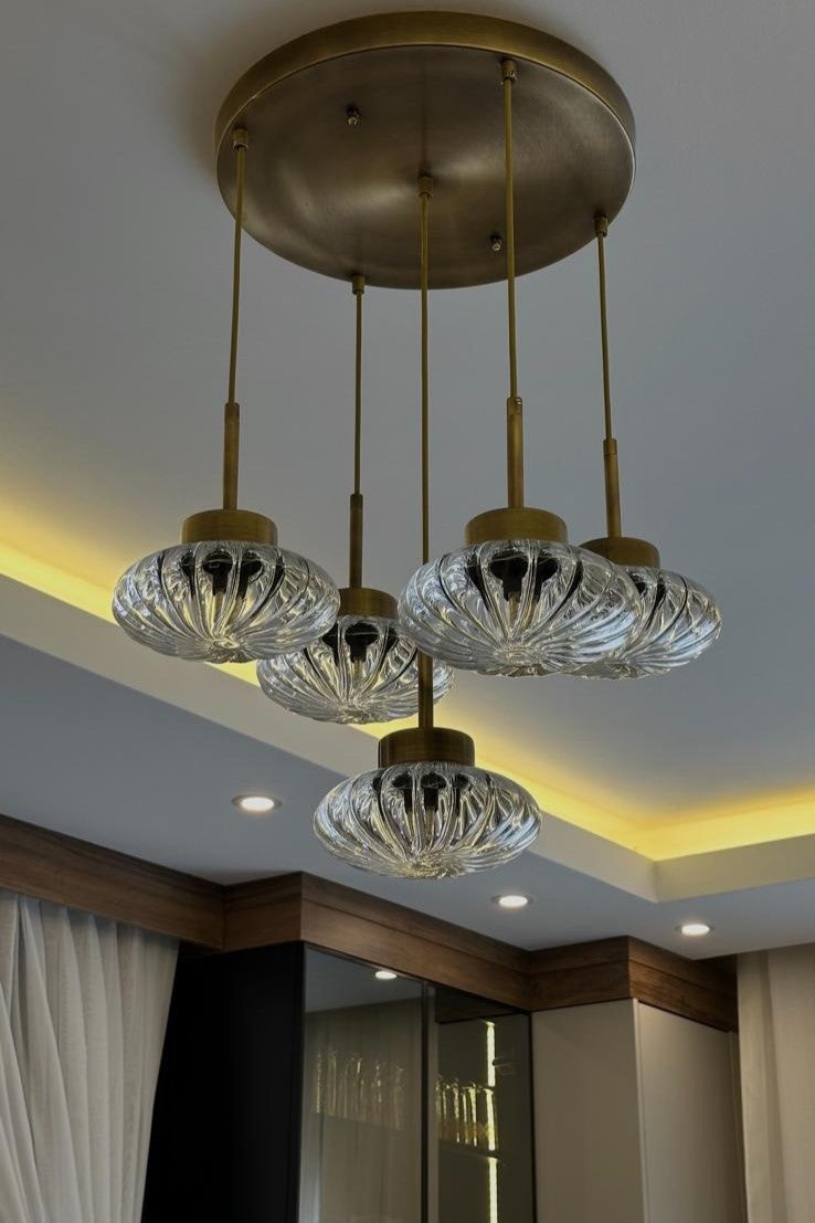 Retroline Çizgili Cam Sarkıt Avize