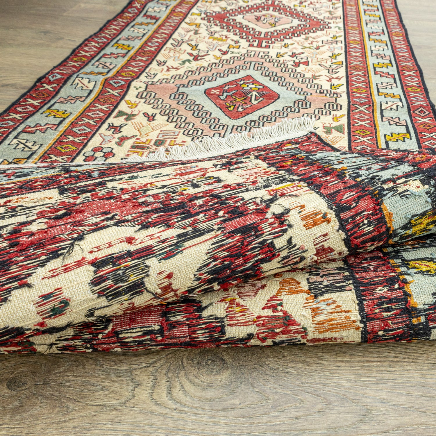 Rosa El Dokuma İpek Kilim Yolluk 71X281 Cm