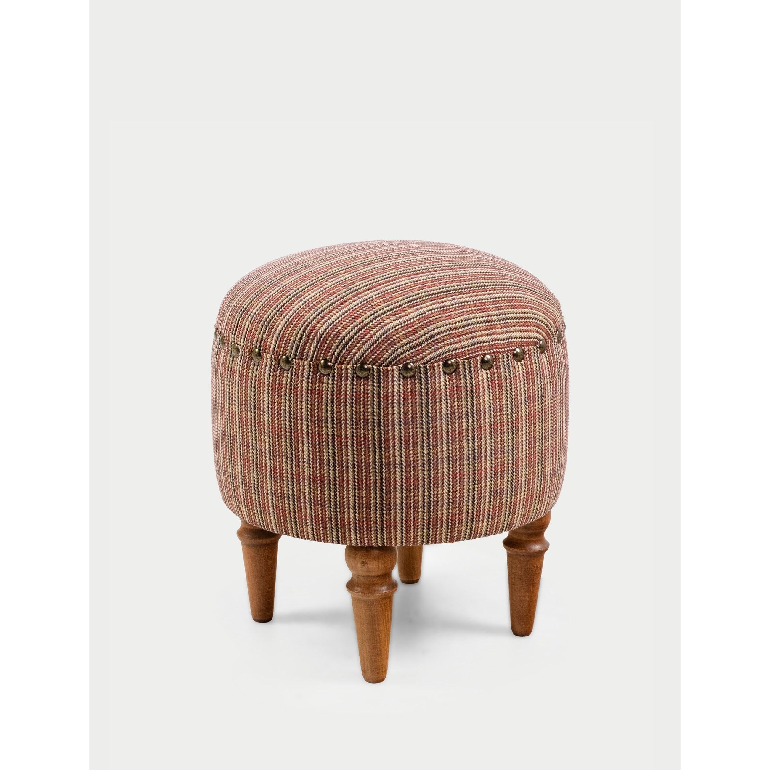 Saga Nostajik Ekose Ahşap Ayaklı Puf